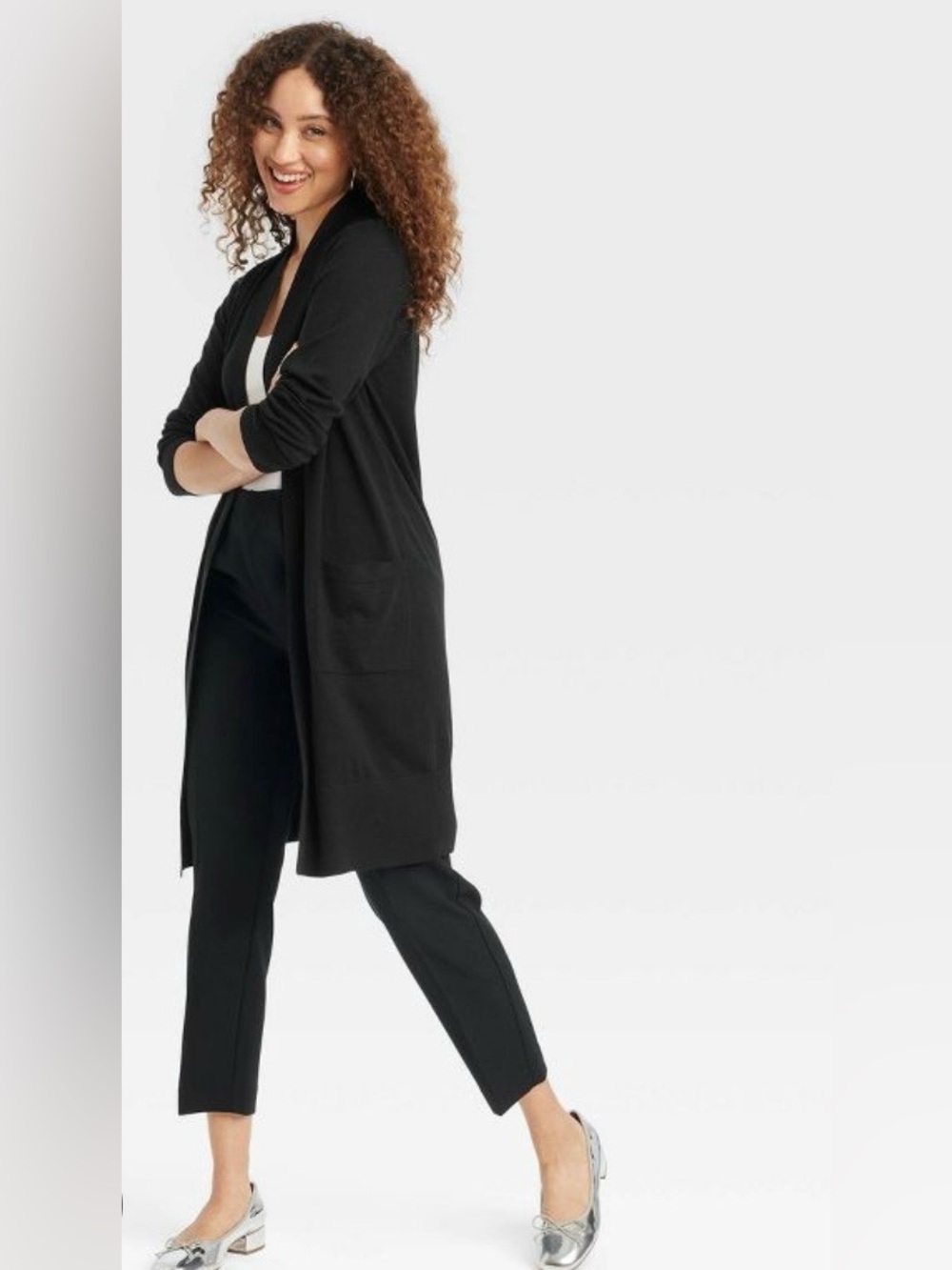 a new day Black Long Open-Front Cardigan